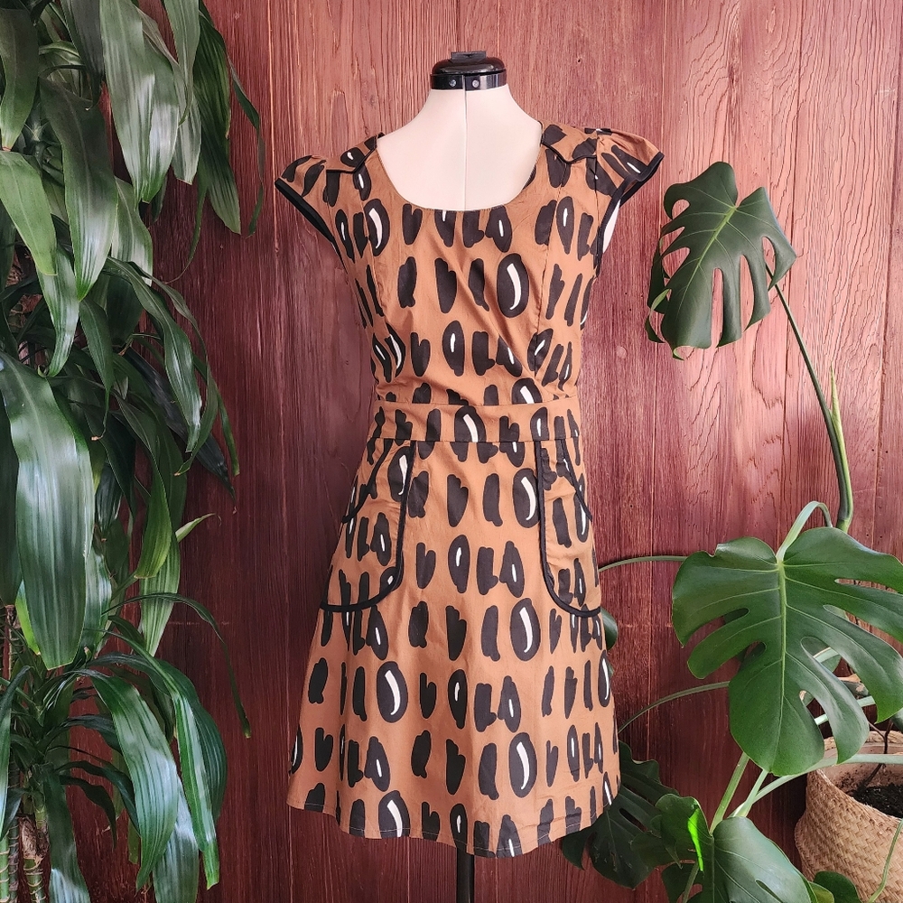 Nooworks Dots Brown Printed Mini Dress Size Large